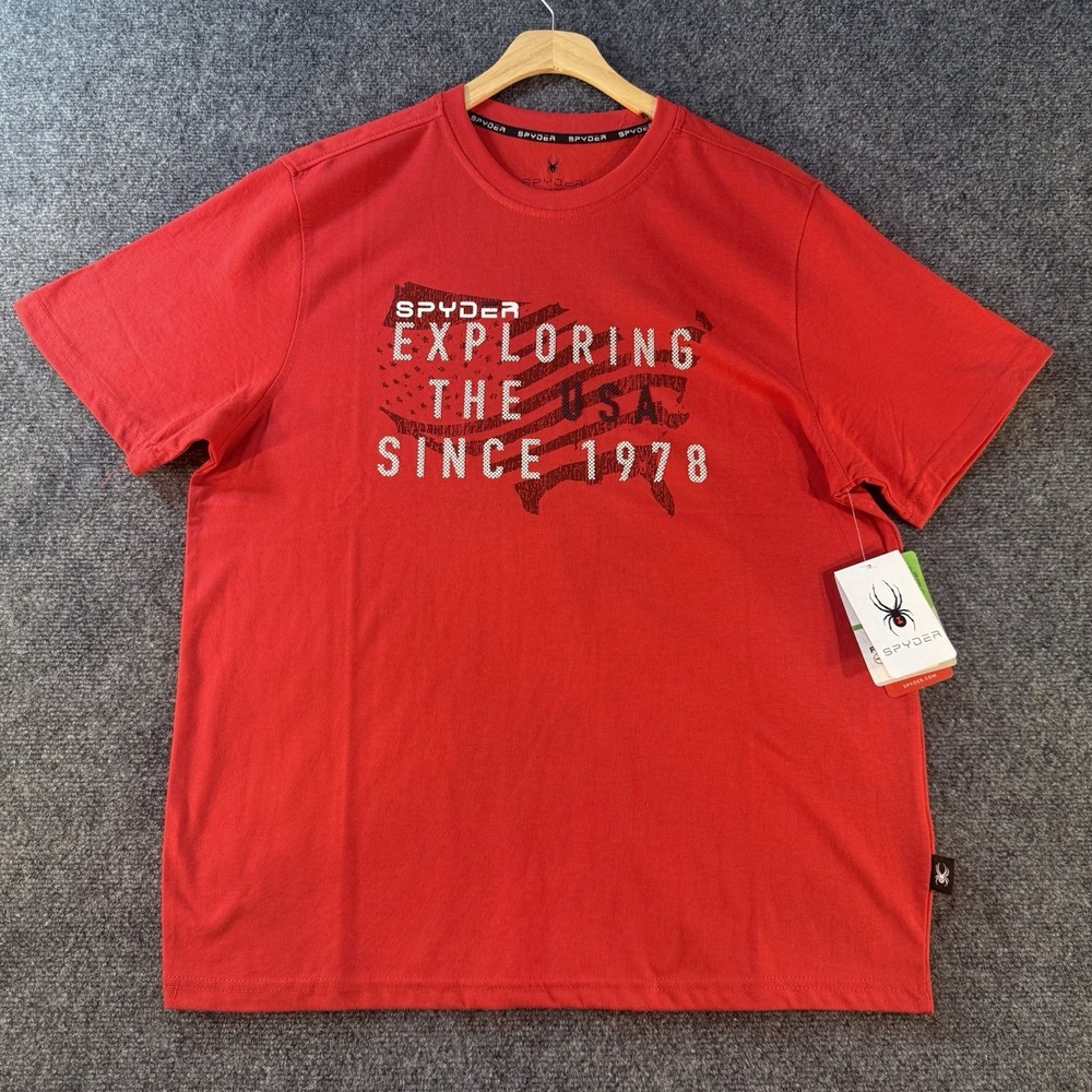 Spyder Mens Medium NWT USA Flag Graphic T Shirt Red Patriotic Stretch Tee